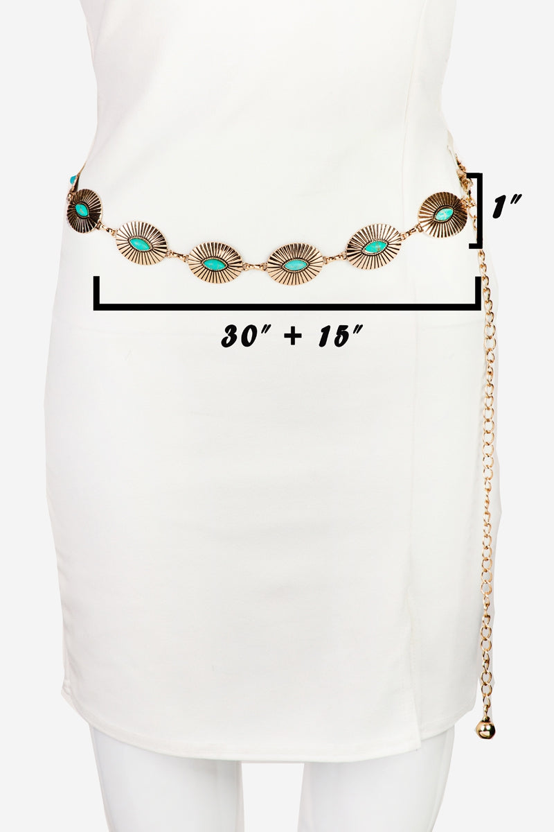 Turquoise Concho Disc Western Chain