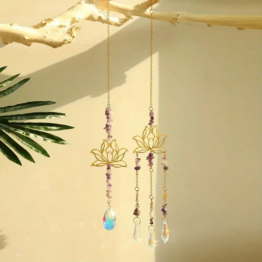 1pc Lotus Crystal Pendant Hanging Ornament Sun Catcher Pendant Chain Decoration
