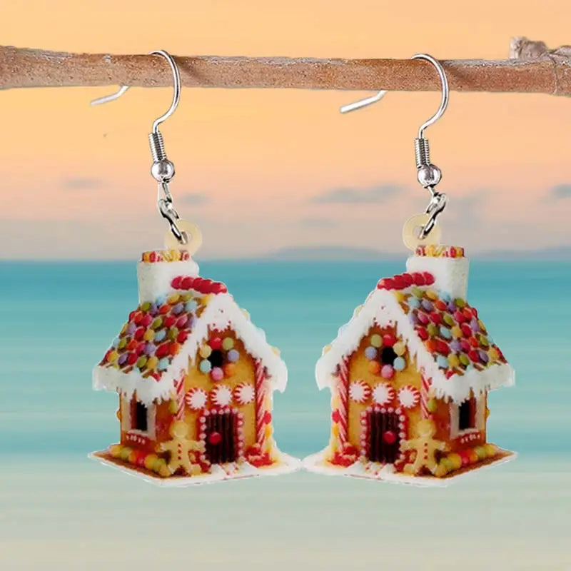 Fairy Tale House Design Dangle Earrings Christmas Candy House