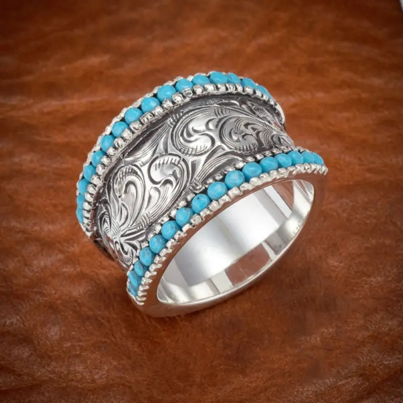 Dainty Silver Color Natural Turquoise Ring