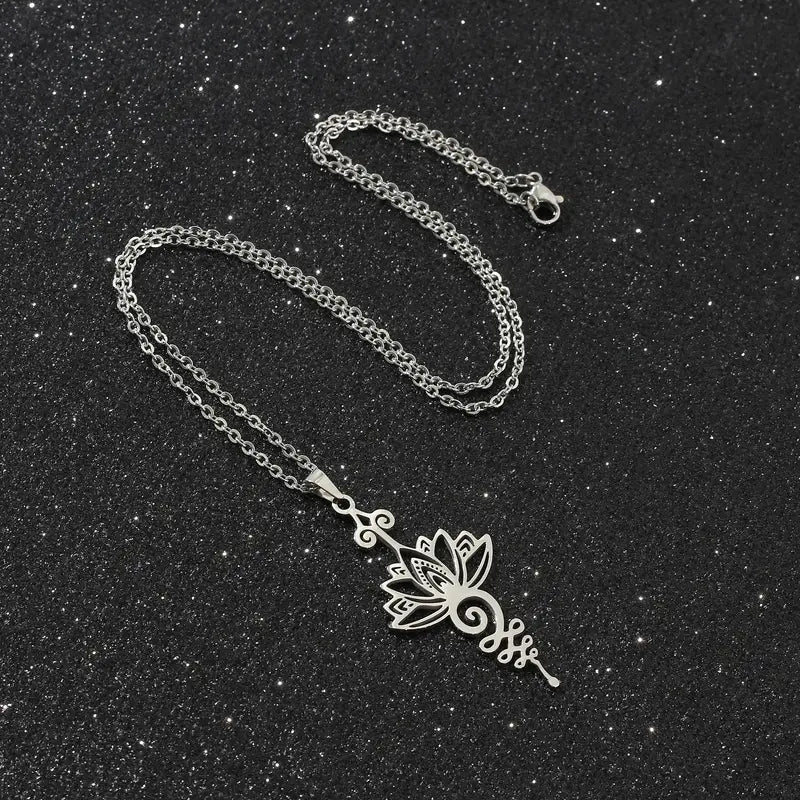 Stainless steel Art Lotus Pendant Necklace