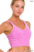 WASHED RIBBED CROPPED BRA PADDED TANK TOP