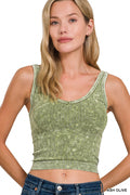 WASHED RIBBED CROPPED V-NECK TANK TOP