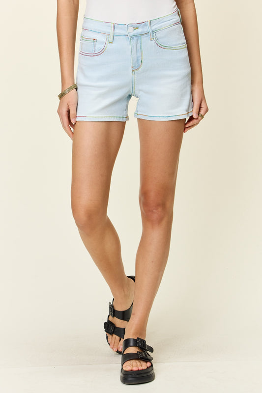 Judy Blue Full Size Contrast Stitching Denim Shorts with Pockets