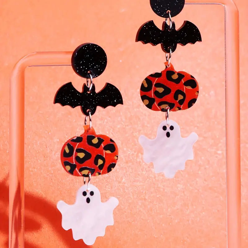 Pumpkin Bat Ghost Dangle Earrings