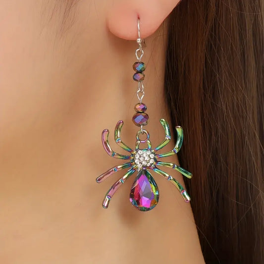 Colorful Rhinestone Spider Dangle Earrings