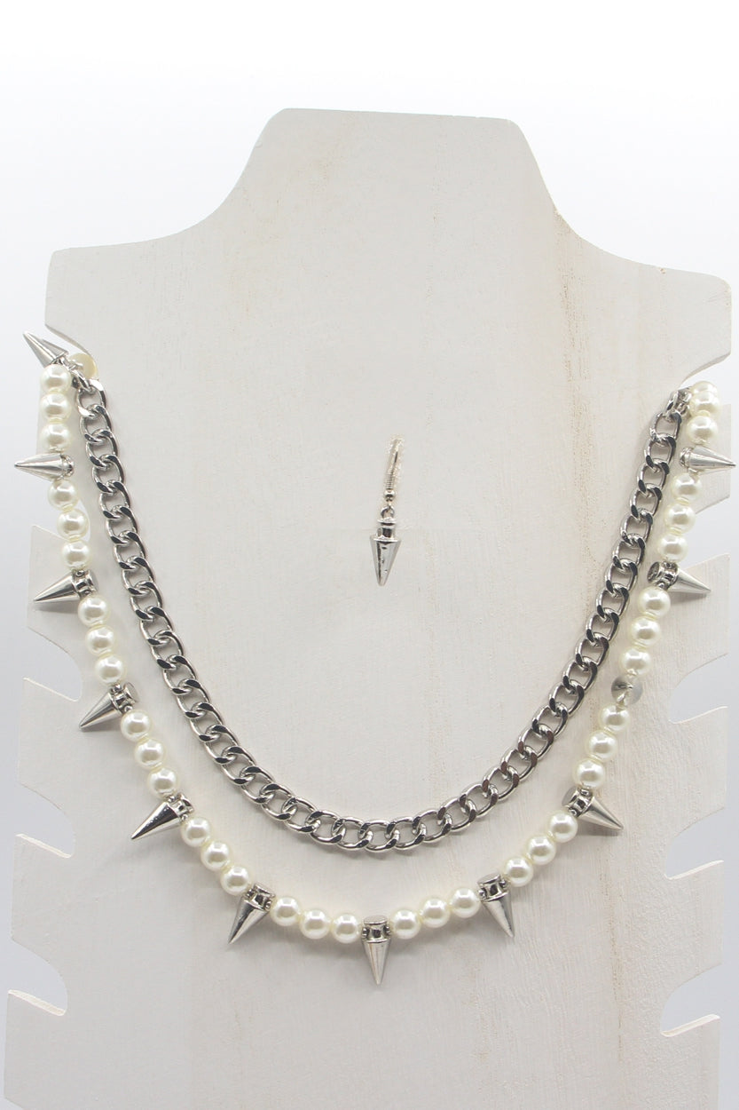 2 Row Chain And Pearl Necklace Set
