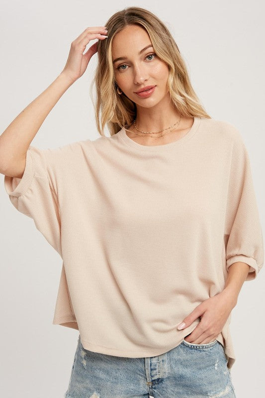 BATWING SLEEVES THERMAL KNIT TOP