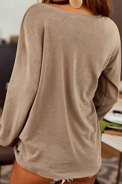 Distressed Pocketed Round Neck Long  Sleeve T-Shirt