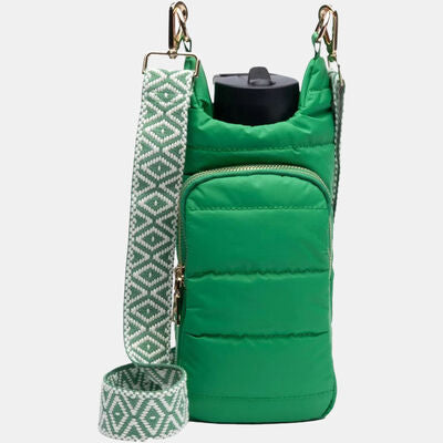 Quilted Water Bottle Sleeve with Striped Strap