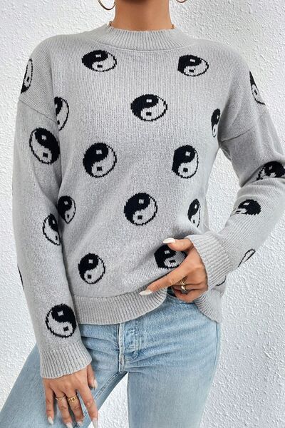 Graphic Mock Neck Dropped Shoulder Sweater