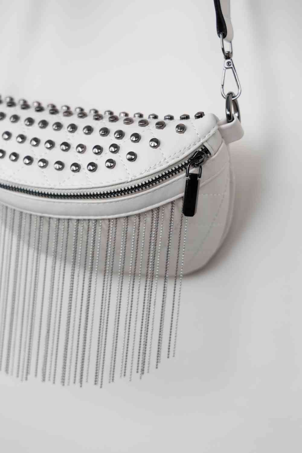 Adored Leather Studded Sling Bag with Fringes