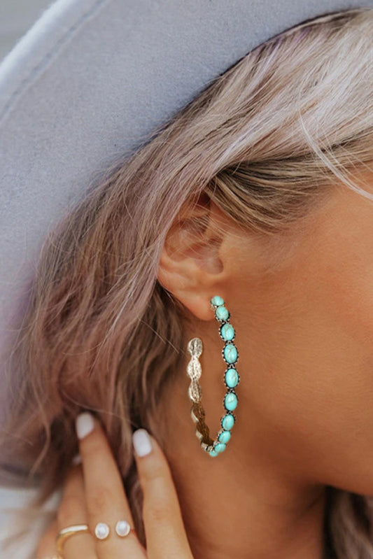 Turquoise Circle C-Shaped Earrings