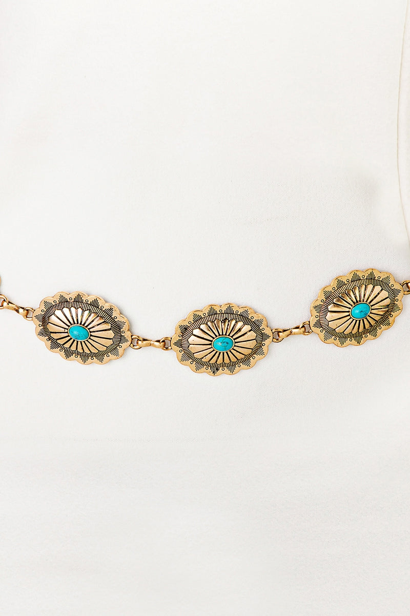 Western Oval Turquoise Chain Belt